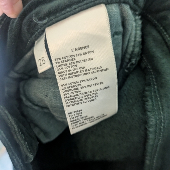 L'AGENCE Velvet Marguerite Skinny Pants Evergreen 25 - Picture 8 of 11